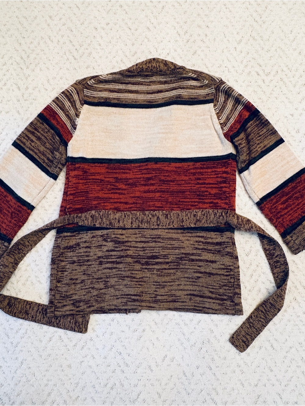 Vintage Southwestern Aztec Belted Cardigan Sweater Womens Medium Earthy Boho - Picture 3 of 12
